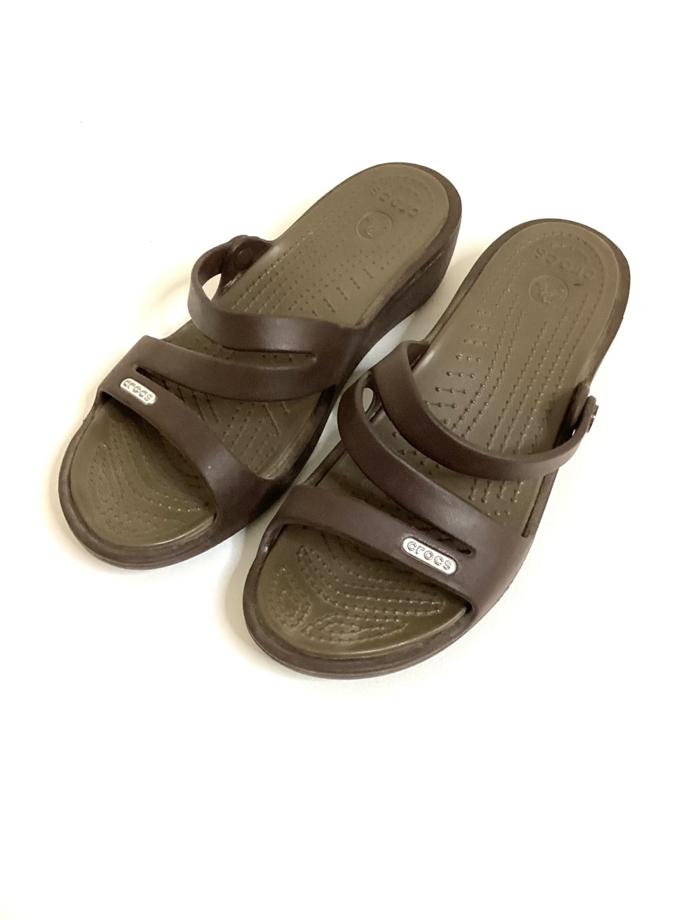 CROCS Patricia Women's Brown Wedge Strappy Slide Slip-On Sandals Size 6